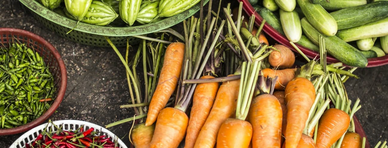 Piles of vegetables